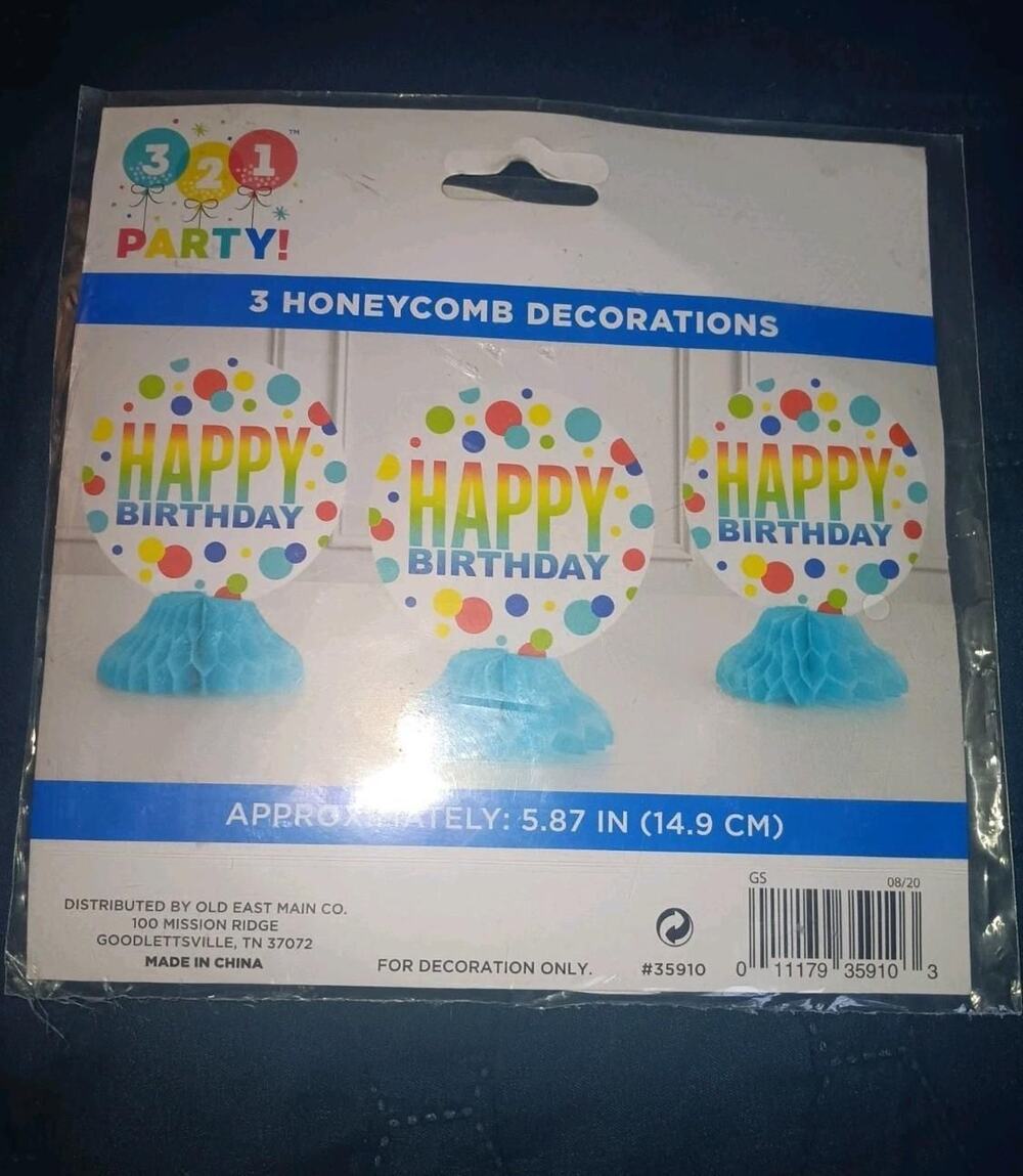 (2) 3 Pks of Honey Comb Happy Birthday Table Top Decorations